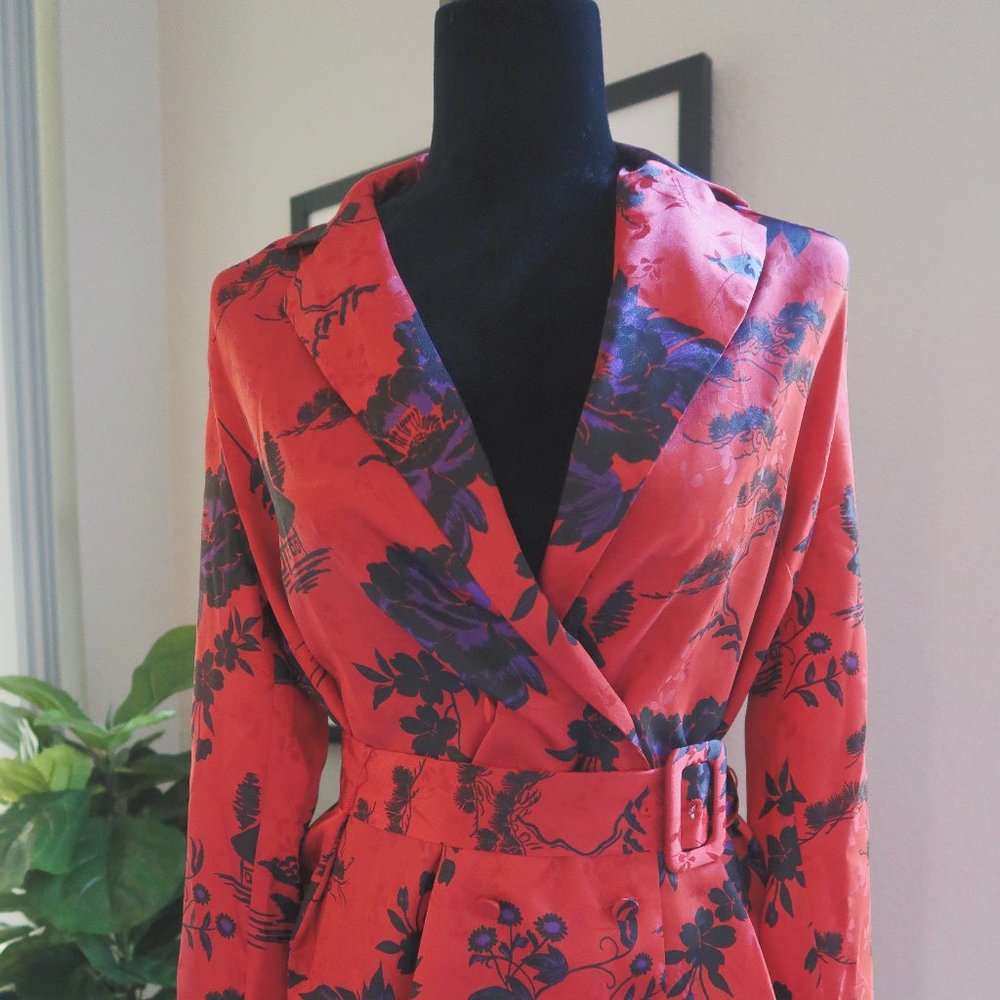 Zara Red Satin Double-Breasted Blazer